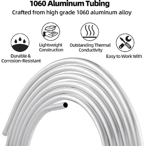 20FT Aluminum Coiled Tubing, KWOKWEI 1060 Grade Aluminium Tubing 0.04" Wall Thickness, 1/4" OD Aluminum Seamless Round Tube for Refrigerator Air