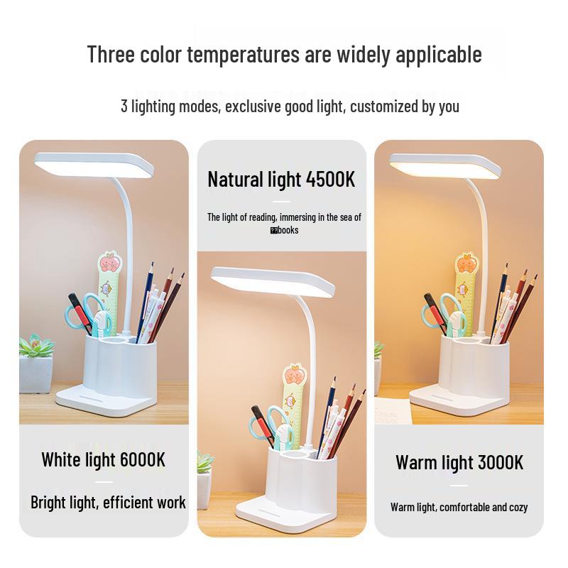 Smart LED Desk Lamp with Pen Holder - Eye-Friendly Reading Light for Dorms and Bedsides
