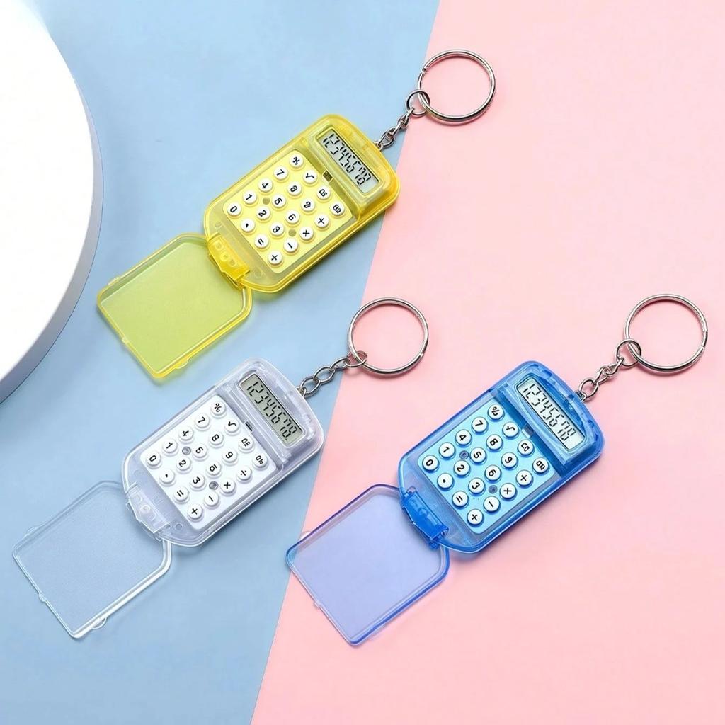 Mini Calculator Cute Cartoon with Keychain 8 Digits Display Portable Pocket Size Calculator for Children Students School Gifts
