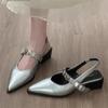French Pointed Sandals Womens 2025 Summer New Fashion Light Mouth Metal One-Word Buckle Casual Womens Shoes