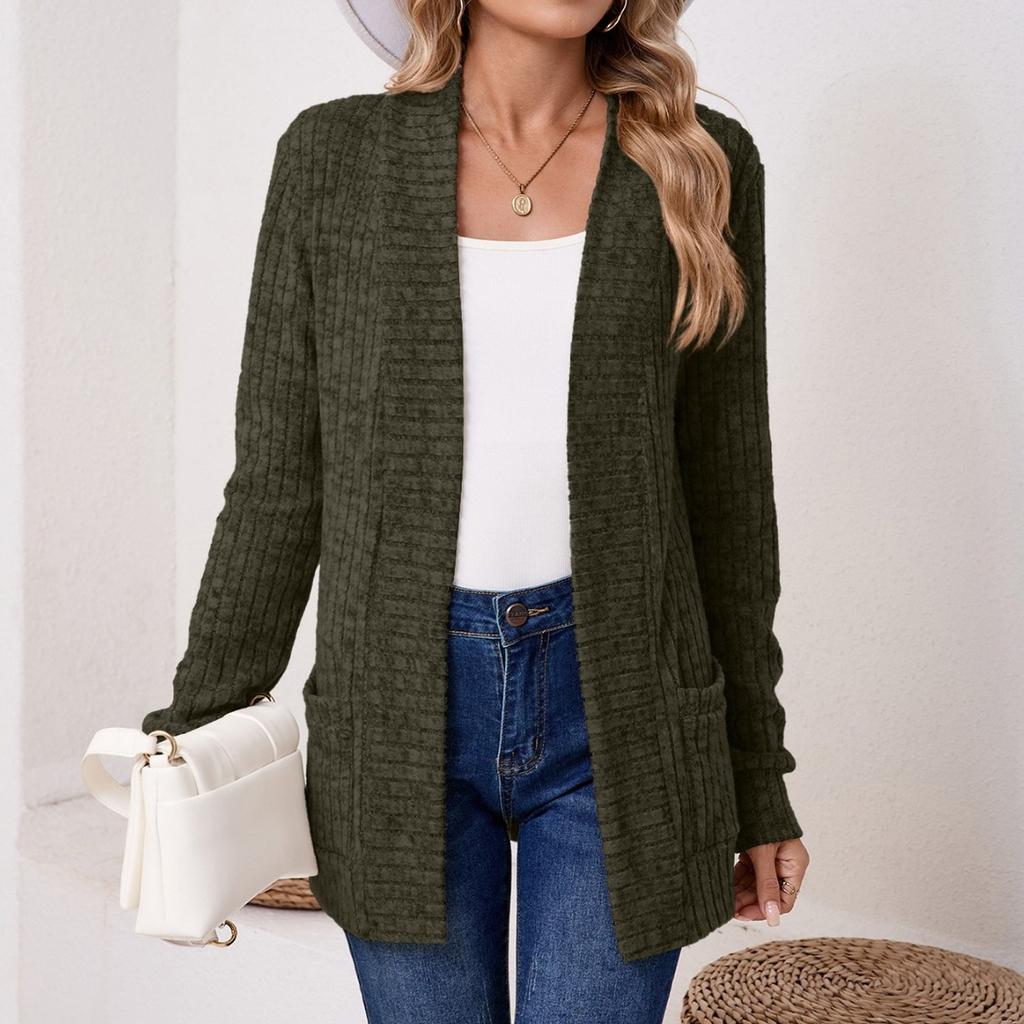 Women Ladies Solid Color Long Sleeve Length Cardigan Sweater Coat Top