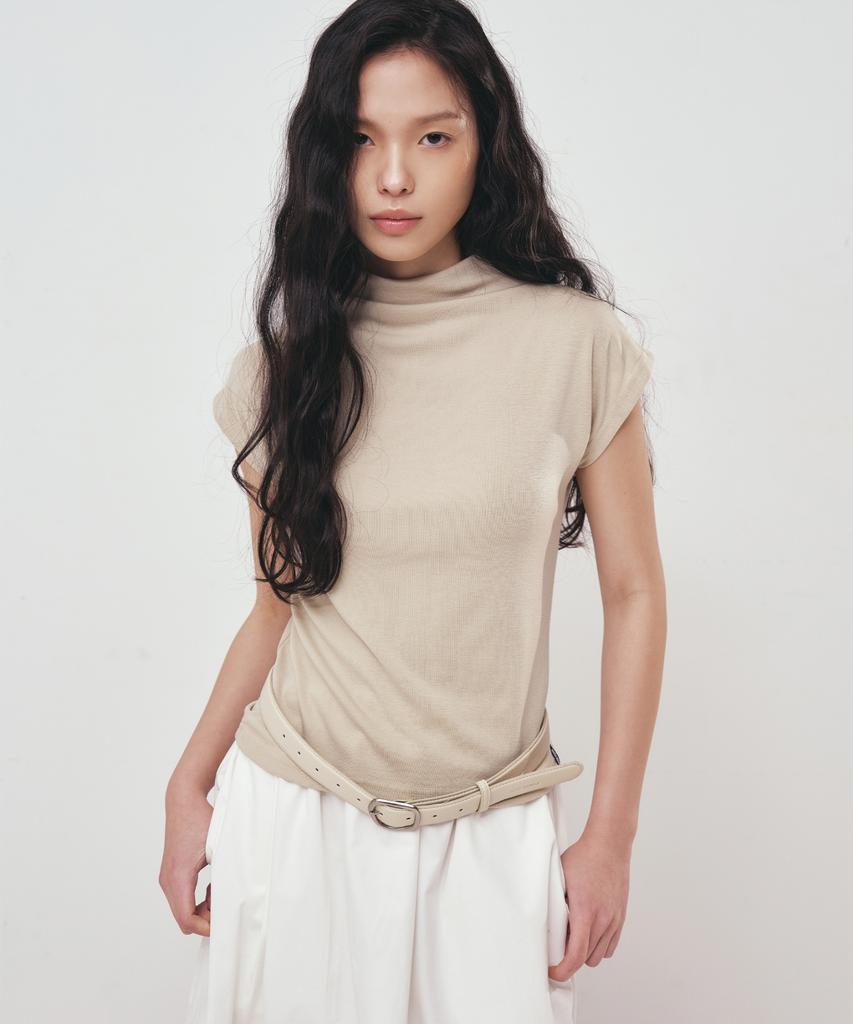 Nigaennikol Half Neck Slim Top_Khaki Beige