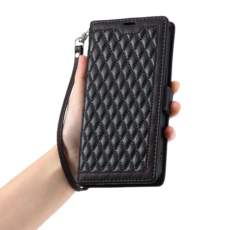 Chic Quilted Leather Phone Case for Samsung S26 S25 Edge S24 Ultra S23 FE S22 S21 S20 Plus Note20 Pocket Wallet Card Flip Cover