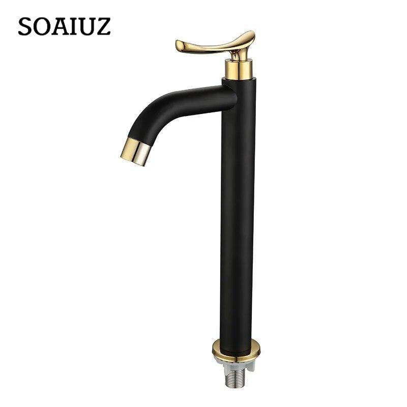 Bathroom Basin Faucet Single 304 Stainless Steel Cold Water Bathroom Sink Faucets Black and Gold  Single Handle Washbasin Tap