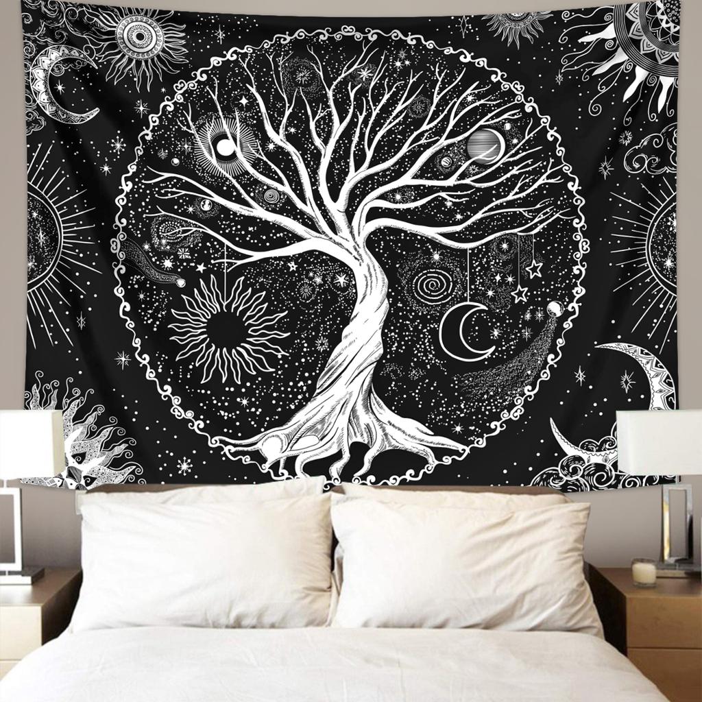 1pc Tree of Life Tapestry Wall Hanging, Aesthetic Galaxy Sun Moon Starry Sky Tapestry, Home Living Room Bedroom Decoration