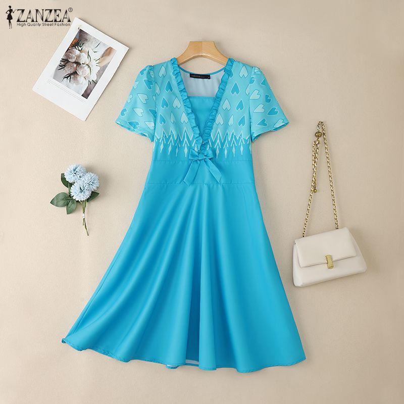 ZANZEA Women Summer Square Collar Casual Short Sleeve Dress