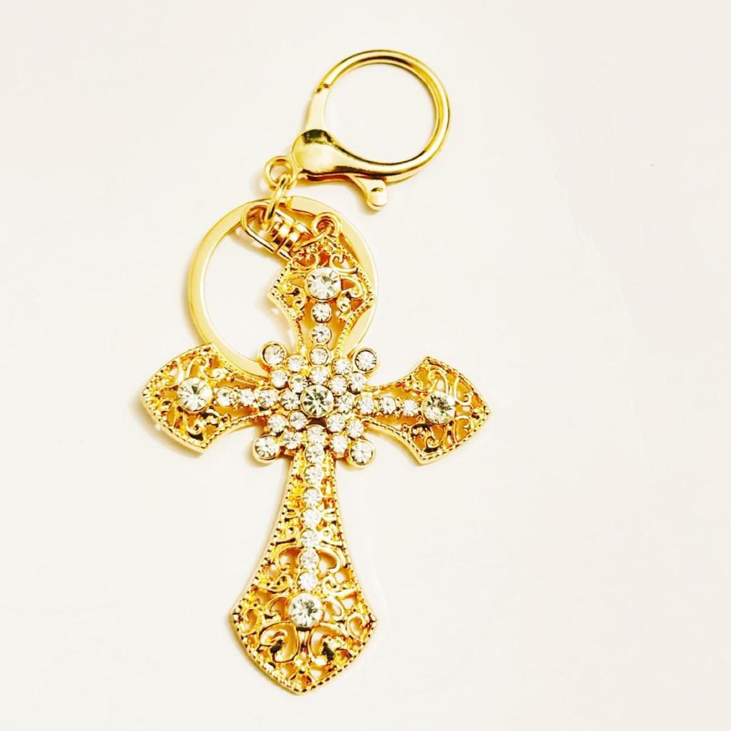 Micro-Paved Rhinestone Cross Metal Keychain: Hot Selling Car and Bag Charm Keyring