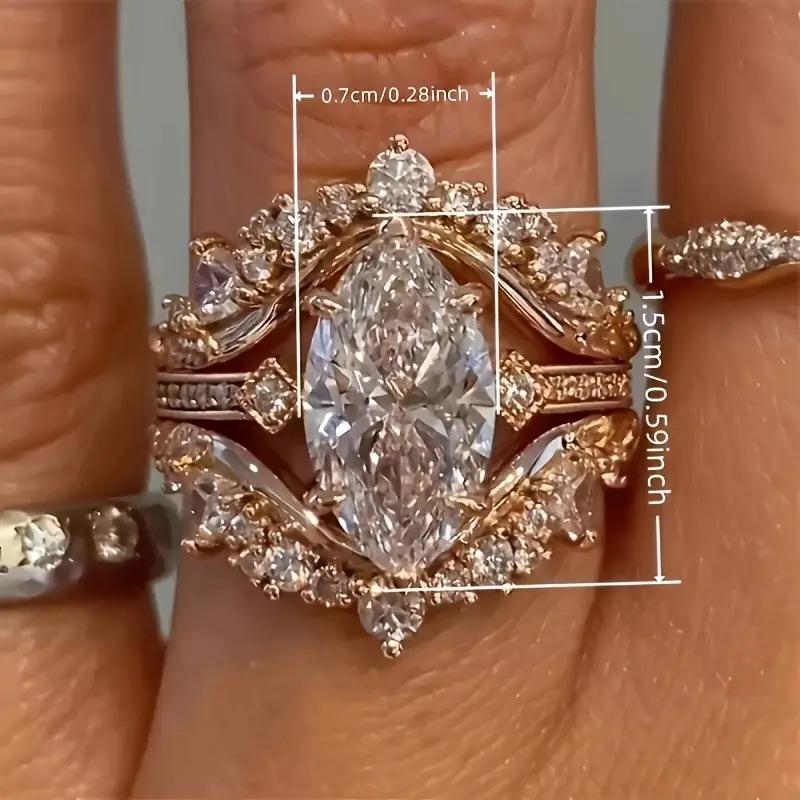 Gorgeous Marquise Cut Ring for Women /Set Elegant Accessories Female Luxury Finger Jewelry for Wedding Ceremony Party