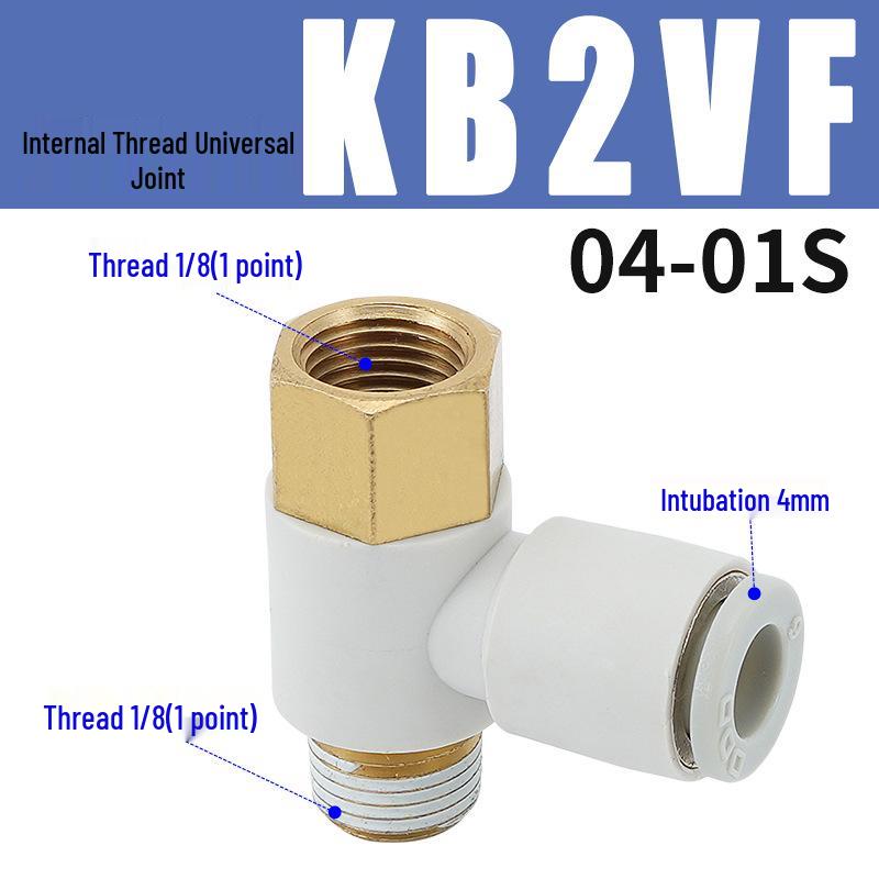 Universal Pneumatic Elbow Fitting with SMC-Type Inner & Outer Threads, KB2VF04/06/08/10/12-M5/01/02/03