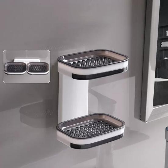 Soap Box Double Layer Shower Soap Dish with Strong Suction Cup Easy to Install No Drilling Wall Mounted Soap Tray