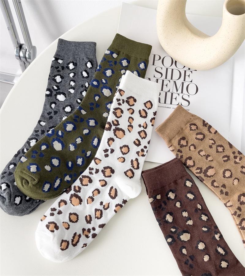 1/5 Pairs Fashion Leopard Print Socks for Women Soft Versatile Fashionable Girl Socks High Street Popular Cute Socks