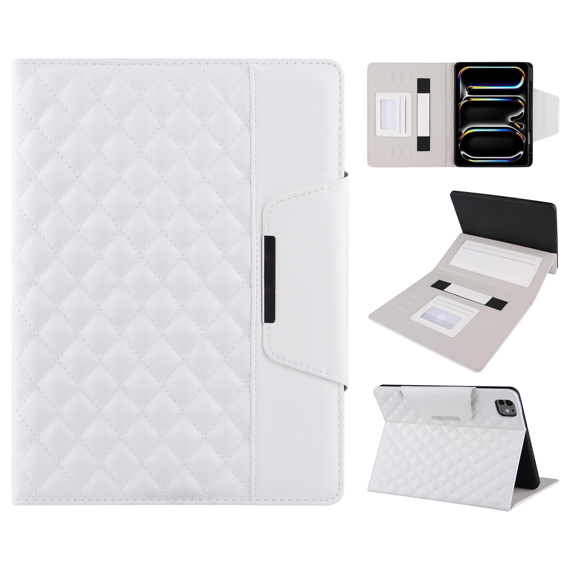 

For iPad Pro 11 (2025)/11 (2024) Case Grids Leather Tablet Cover Auto Wake/Sleep Card Holder A