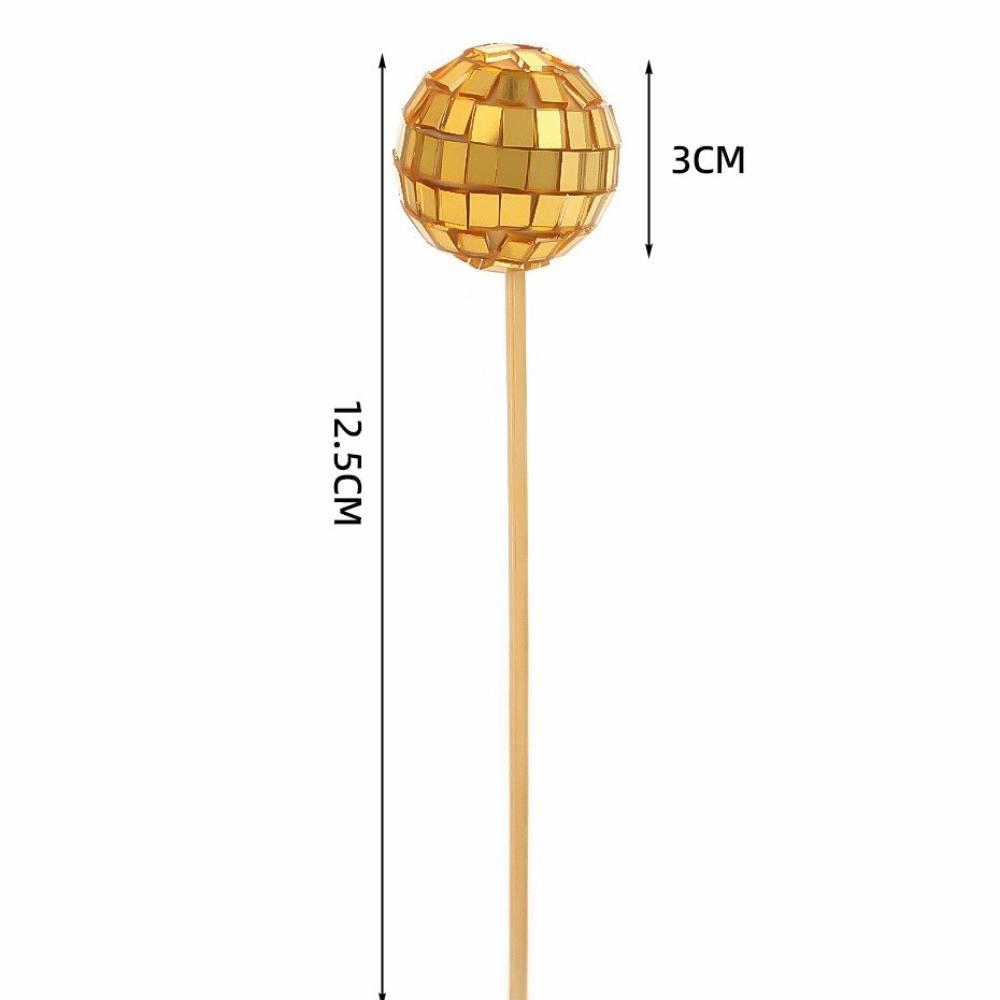 

Retro Disco Ball Cake Toppers With Wooden Stick 3cm Cake Decoration Baking 70s 80s Style Cake Card Insert Wedding Decor Supplies золотий