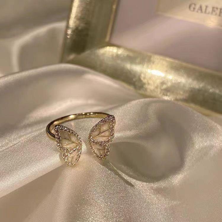 Dripping Butterfly Double Ring Female Niche Design Advanced Sense Index Finger Ring Tide Fashion Personality Open Ring