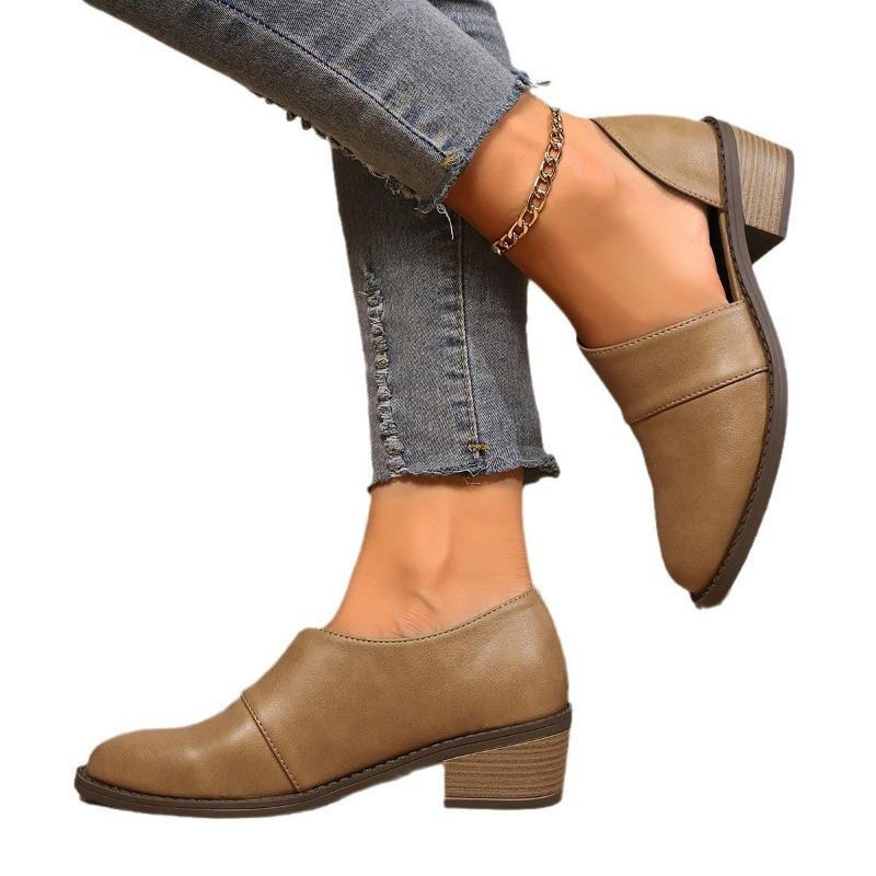 Spring and summer new pointed hollow low heel single shoes women's deep mouth thick heel shoes women's side empty fashion women's shoes