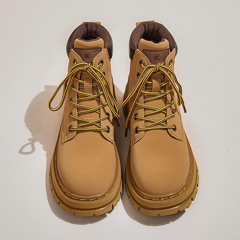 Couple leather rhubarb boots for women's new autumn and winter polished short boots for women's thick-soled Martin boots for women
