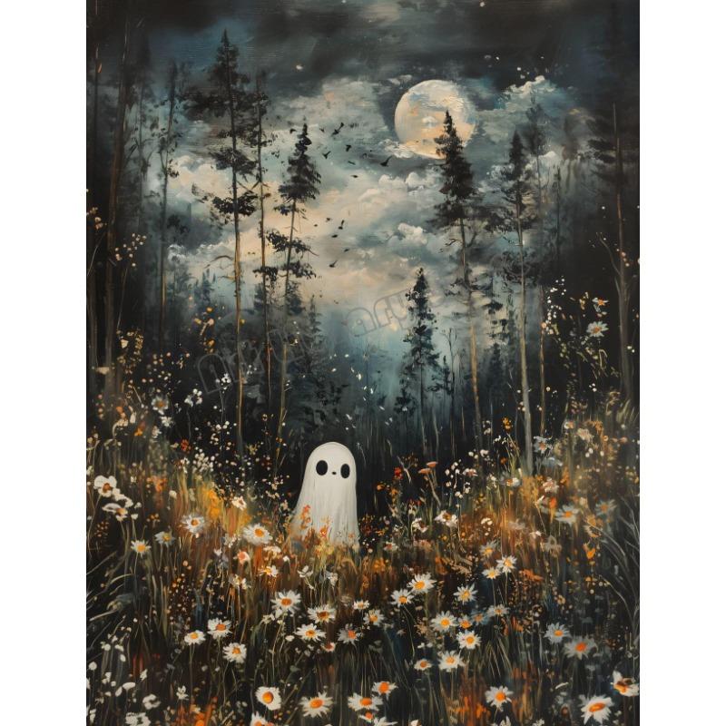 Spooky Halloween Town Folk Magical Forest Ghost Pumpkin Illustration Poster Canvas Painting Wall Pictures Holiday Home Decor