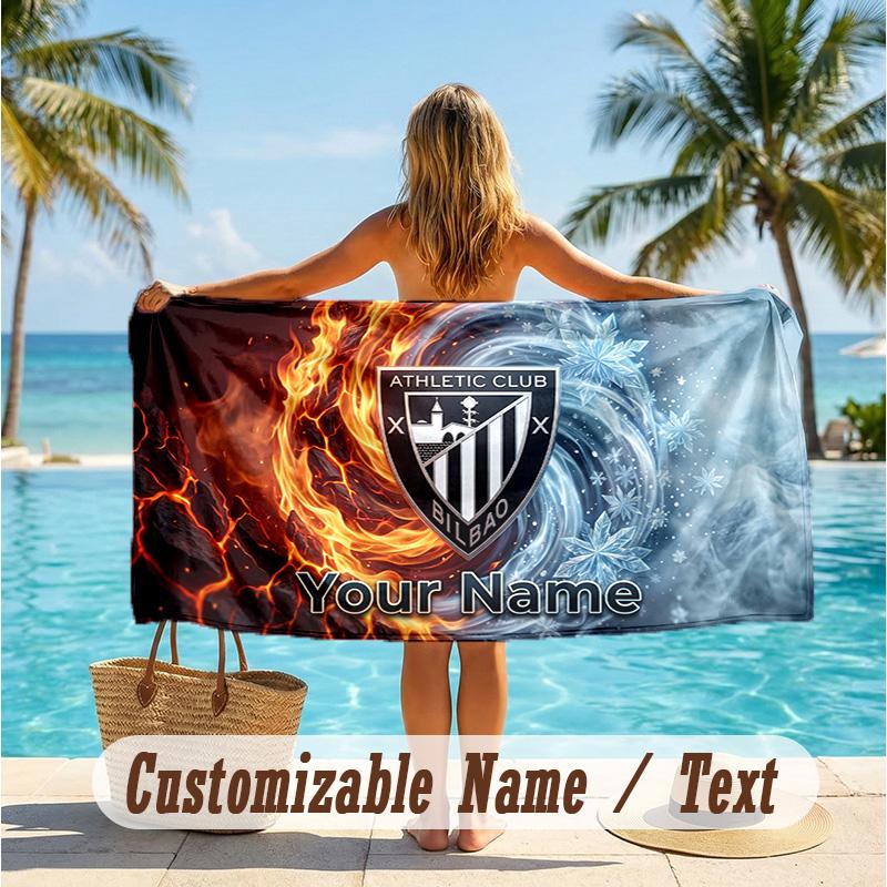Custom Text Beach Towel, Soft Absorbent Swimming Multi-use TowelAthletic Bilbao FC