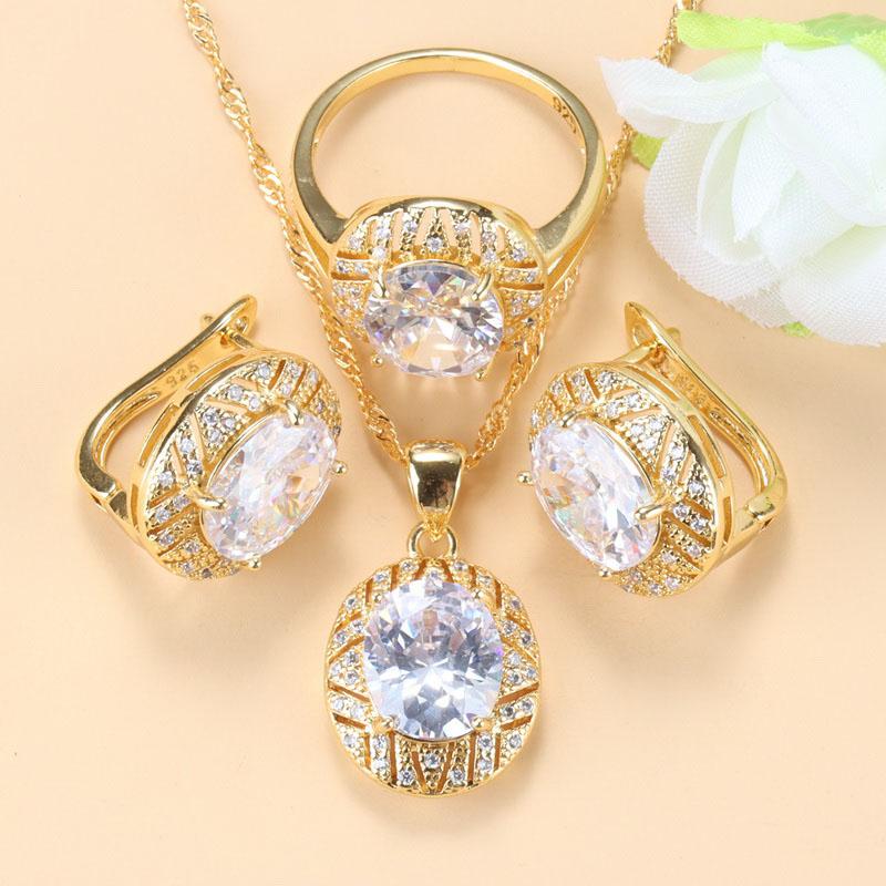 10-Colors Zircon Big Jewelry Sets Necklace And Clip Earrings Bridal Sets For Women African  Gold Plated Wedding Accessories