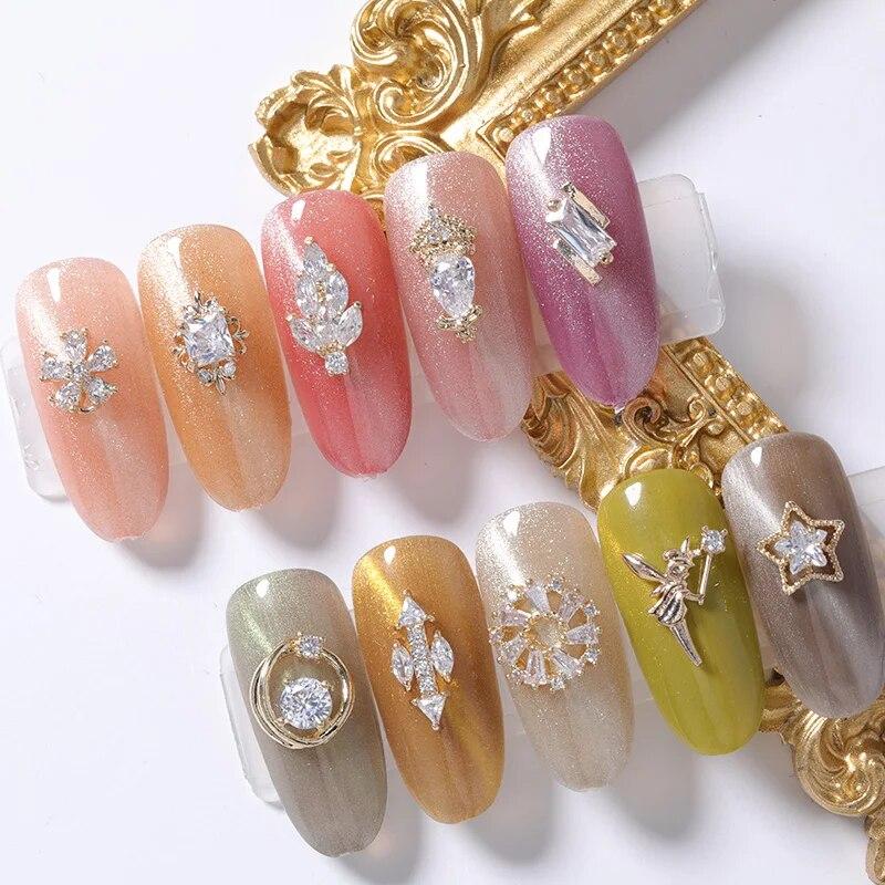 2pieces 3D Metal Zircon Nail Art Jewelry Japanese Nail Decorations Top Quality Zircon Crystal Manicure Zircon Diamond Charms