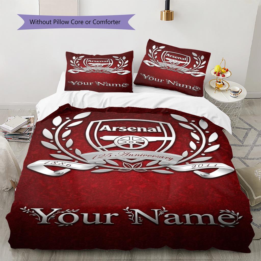 Name Custom FC Logo Arsenal Pattern Bedding Set Quilt Cover Pillowcase Home Decor Gift (1 * Duvet Cover + 2 * Pillowcase, Without Core)