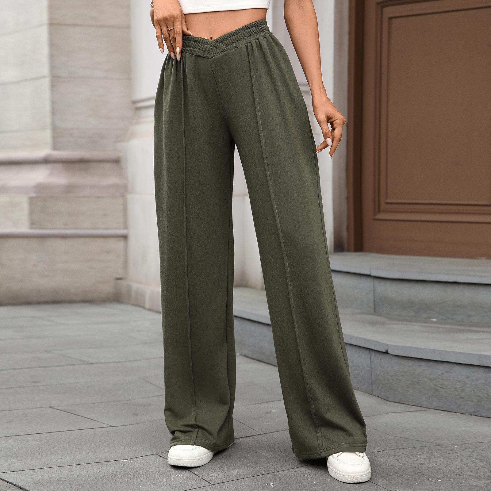 

Women s Fashion Solid Color Elastic Waist Loose Straight-Leg Casual Trousers For Autum And Winter L