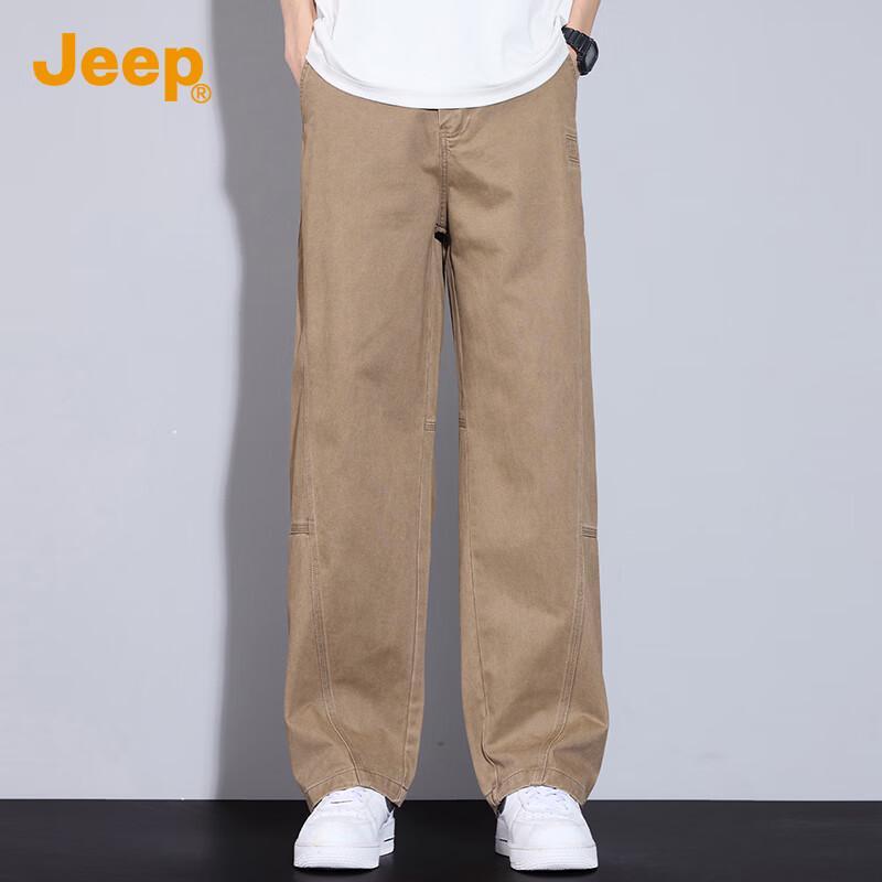 JEEP Men's American Style Pure Cotton Straight-Leg Casual Cargo Pants