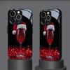 Christmas hat red wine glass patterned tempered glass phone case suitable for iPhone 17 16 15 14 13 12 11Pro/Max/Plus shockproof