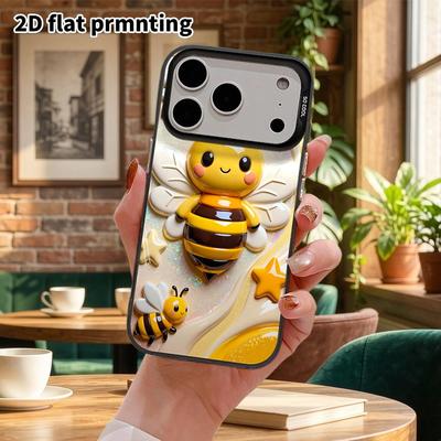 Phone Case: 2D Flat Design, Suitable for iPhone 18 17 16 15 14 13Pro In Silver Color, Couple Style, Cartoon Little Bee, Christmas and Halloween Gift