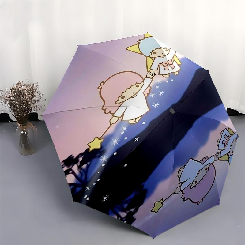 1pc Little Twin Stars Outdoor Umbrella - Automatic Opening/Closing, Foldable Design, Iron Frame, Festival Gift for Fans, Travel & Daily Use.R029