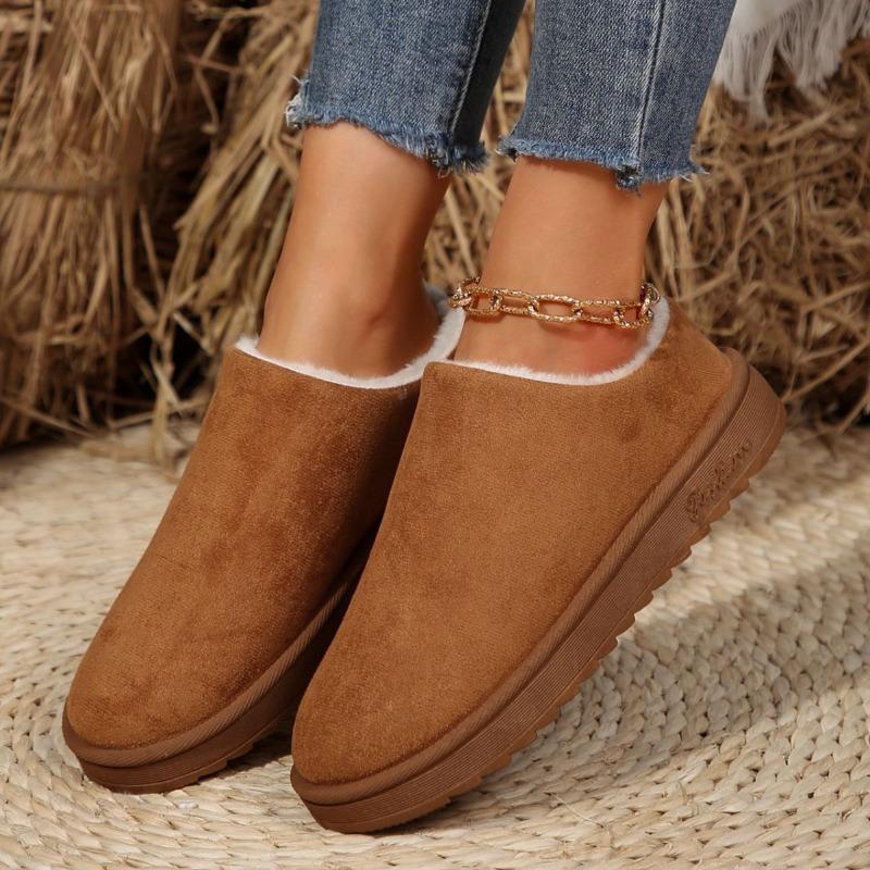 European and American foreign trade plush heeless snow boots women's new platform short tube lazy large size cotton shoes