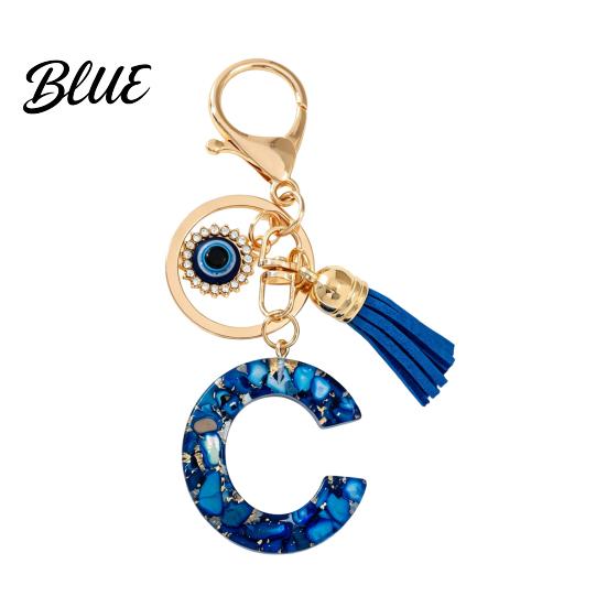 Keychain Charm Blue Series Pendant Initial Letter Key Chain with Eyes Pendant Tassel