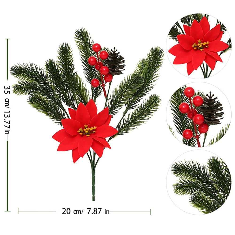 DIY Wreath Christmas Pine Branches Red Berry Artificial Plant Desktop Ornament 6