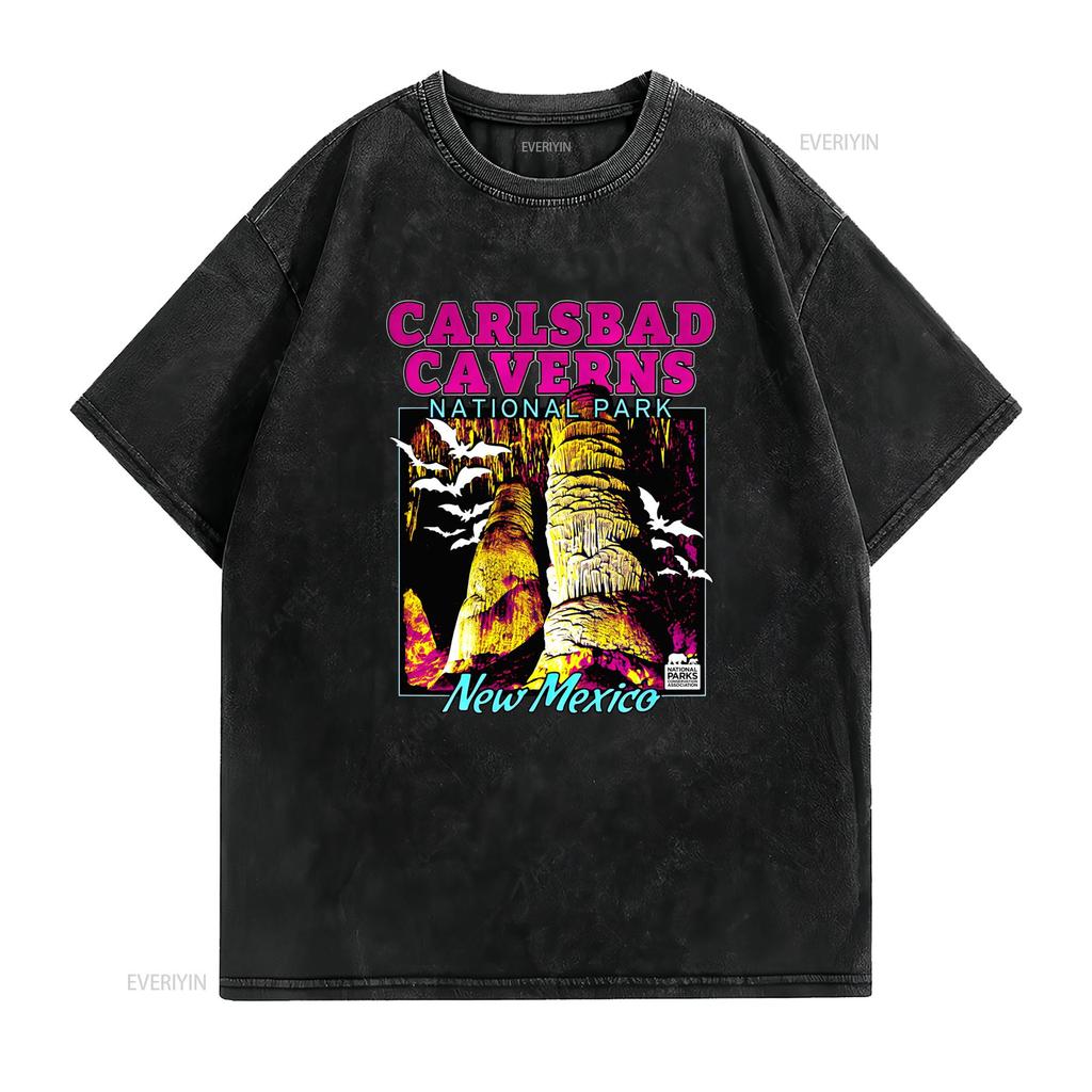 Vintage Carlsbad Caverns National Park Bat Print Casual Outdoor T Shirt Vintage Washed Homme Slightly Comfortable Stylish Soft