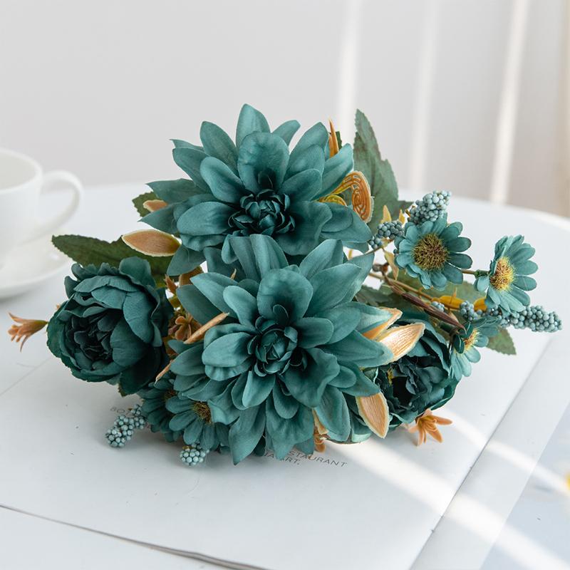 1 Stück Heißer Verkauf Kunstblume Seide Dahlie Rose Gänseblümchen Weihnachten Heimdekoration Bonsai Zimmer Hochzeit Brautstrauß Party DIY Box