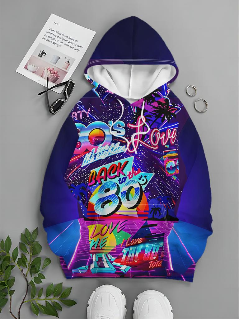 Men's hooded sweatshirt, retro party neon poster design