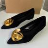 Zapatos Planos de Verano para Mujer con Punta Fina, Elegantes, Flor Metálica de Moda, Negros, de Vestir de Lujo para Mujer, Calzado Sólido para Trabajo y Oficina