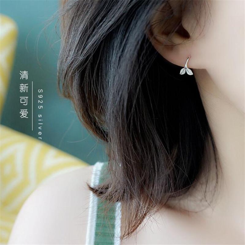 Creative Fashion Sweet Spring Fresh 925 Sterling Silver Jewelry Beautiful Leaves Germination Hook Women Dangle Earrings E294