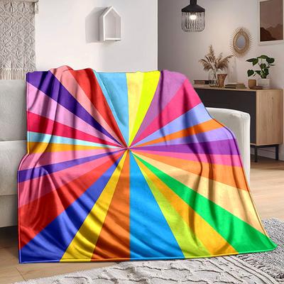 1pc Rainbow Stripes Blanket, Lightweight Flannel Throw Blanket for Sofa, Bed, Travel, Camping, Living Room, Office, Couch, Chair, and Bed
