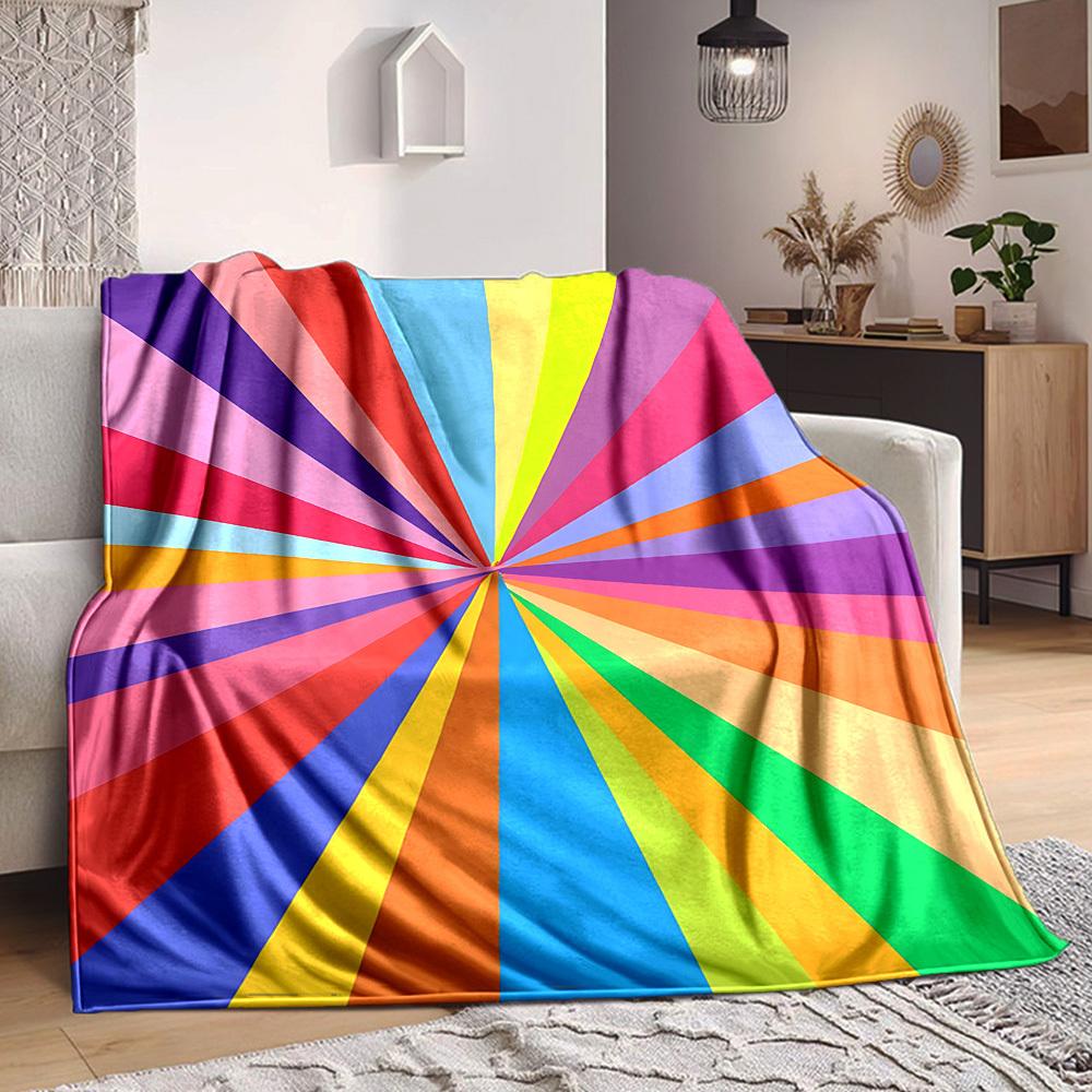 1pc Rainbow Stripes Blanket, Lightweight Flannel Blanket for Sofa, Bed, Travel, Camping, Living Room, Office,136