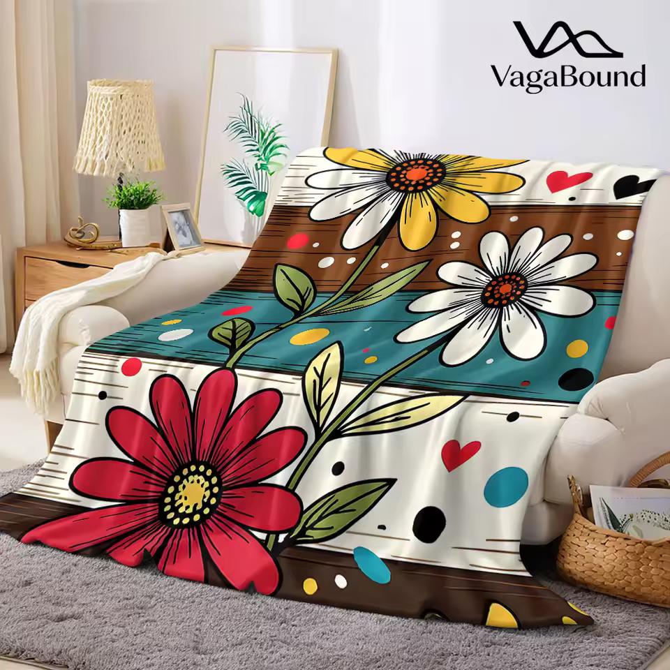 Retro Wood Daisy Dot Flannel Blanket Warm Soft Halloween Christmas Decorative Couch Warm Cozy All-Season Gift