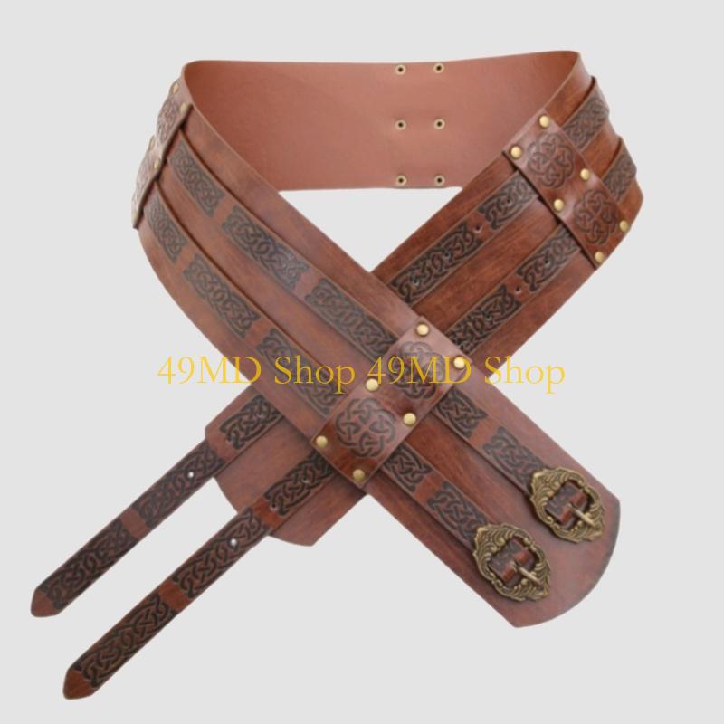 49MD Cosplay Embossed Belt Wide Belt Medieval Brown Waistband for Photoshoots