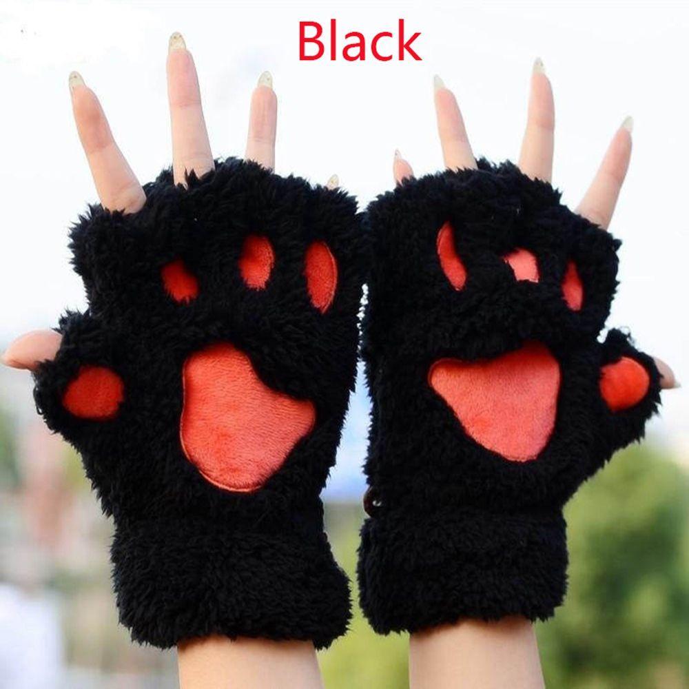 Girl Mittens Half Women Cat Warm Fluffy Multi-color Claw Gloves Bear Paw Winter Fingerless
