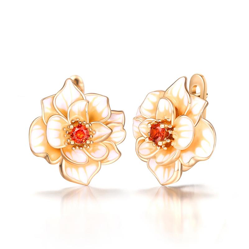 Huitan Creative Enamel Flower Earrings with Sparkling CZ Romantic Women's Earrings for Party Fancy Girl Gift Statement
