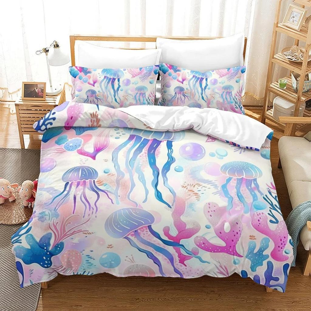 Duvet Cover Set Cartoon Jellyfish Printed Bedspreads Adult High Quality Bedding Set Bed GiftQueenWarm And ComfortableBoys