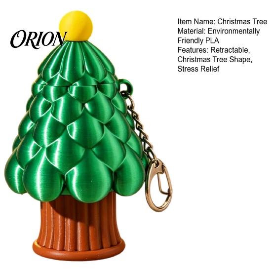 Festive Tree Keychain Retractable Christmas Longsword Toy, 3D Printed Xmas Stress Relief Toy Keychain, Holiday Mini Fidget for Backpack Charm