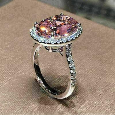 Huitan Rosa Zirkonia Ringe für Frauen Verlobung Hochzeit Luxus Accessoire Funkelnde Farbe Weiblicher Ring Trendy Schmuck