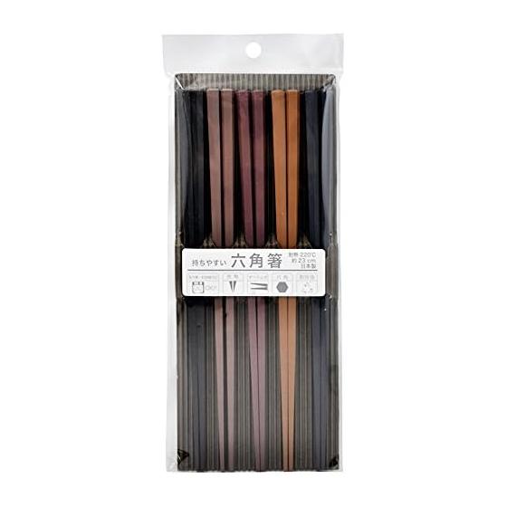 Artnap Heat-Resistant Hexagonal Plastic Chopsticks, 5 Pairs, Dishwasher Safe, Non-Slip Tip, 23cm, Made in Japan