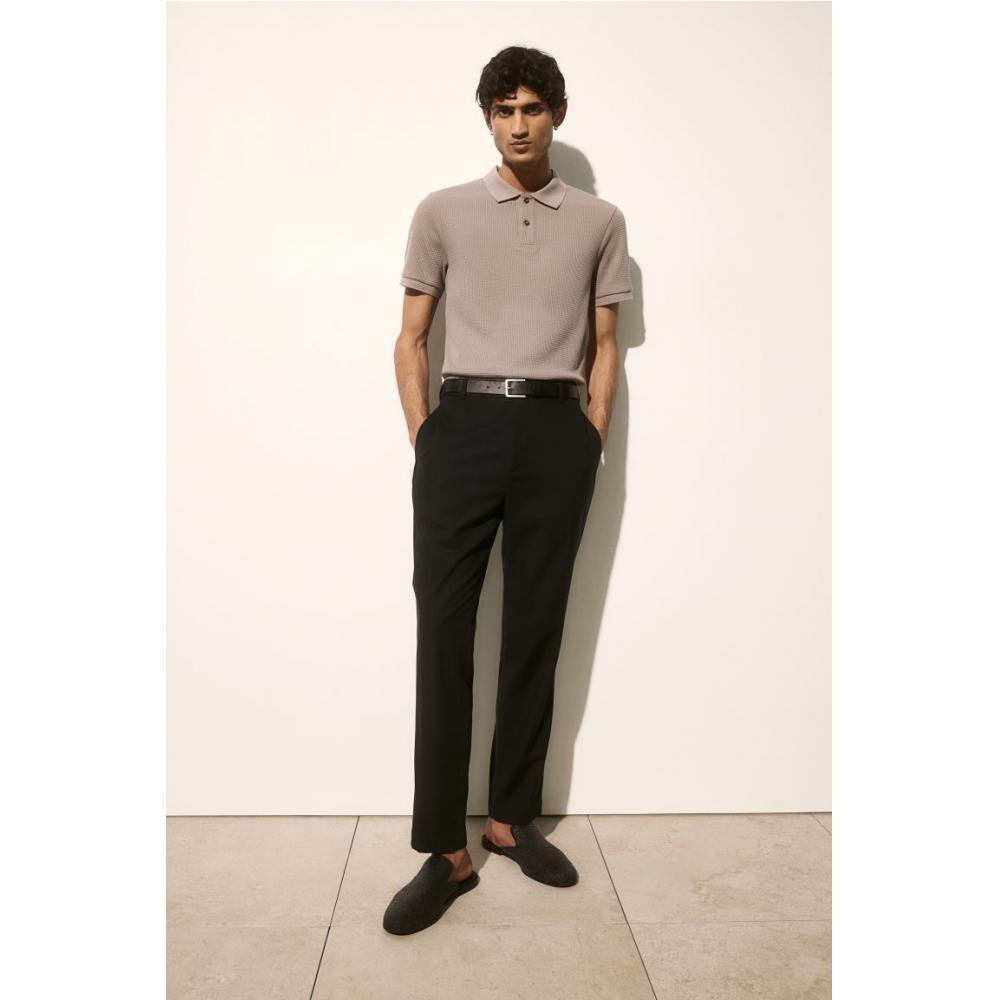 

Рубашка-поло узкого кроя с вафельной текстурой HM темно-серого цвета