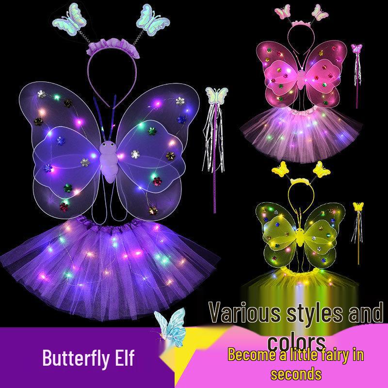 Leuchtende Schmetterlingsflügel & Zauberstab Feen-Set für Mädchen